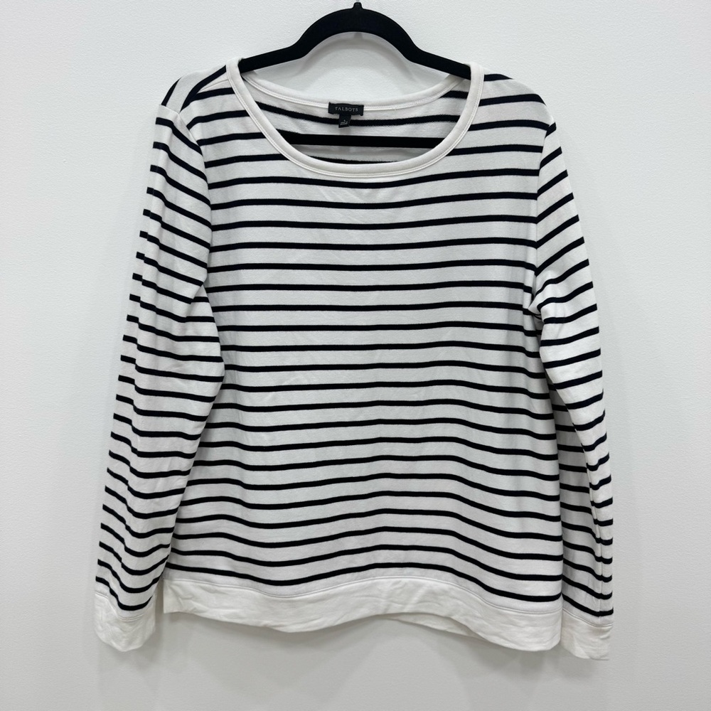 Talbots Navy White Stripe Nautical Crewneck Sweater Sz Lg